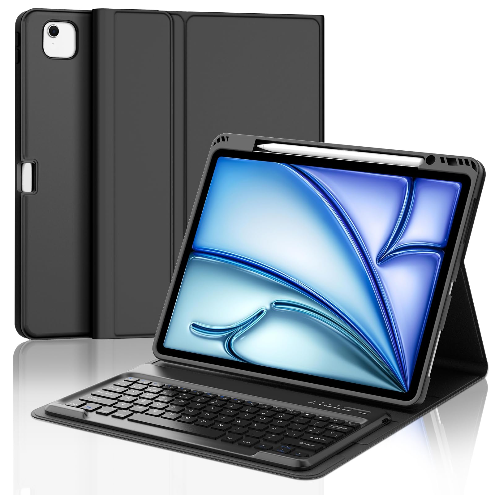 FOGARI Teclado para iPad Air 13" M4/M3/M2 2026/2025/2024, Funda con Español Ñ Teclado Bluetooth Magnético Desmontable para iPad Air 13 Pulgadas M2/M3/M4 2026, Negro