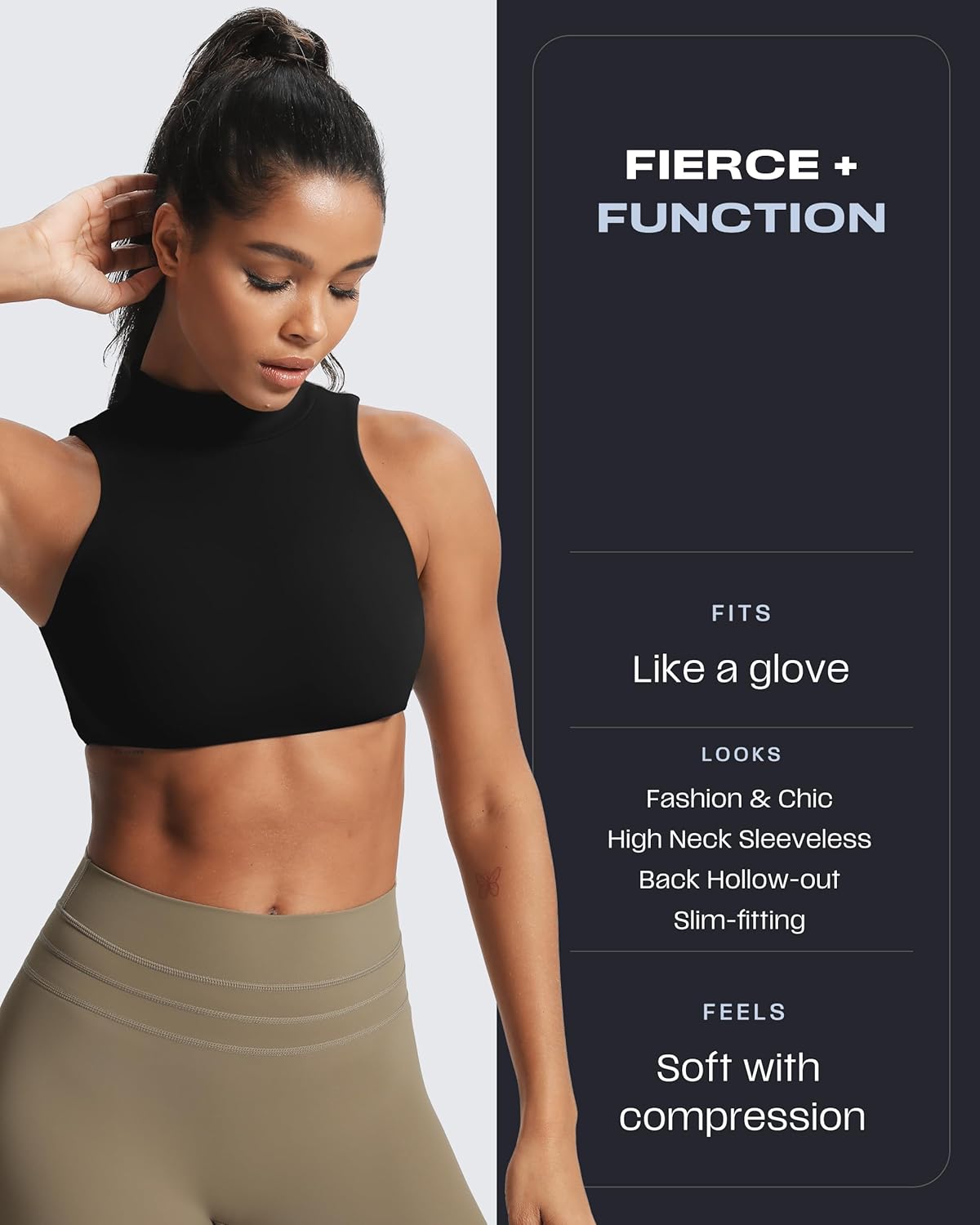 Aoxjox Women's Kim Cutout High Neck Tank Workout Sports Bras Fitness Training Gym Bra Yoga Crop