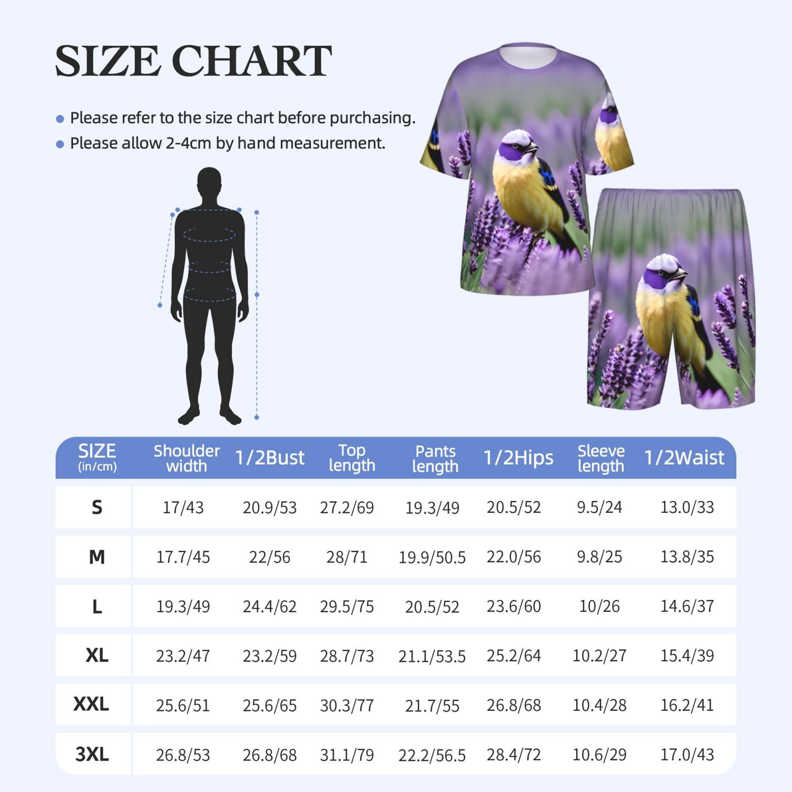 Conjunto de pijama clásico con estampado de flores florales de lavanda púrpura para hombre, pantalones cortos de pijama suaves para hombre, perfecto para las noches de verano