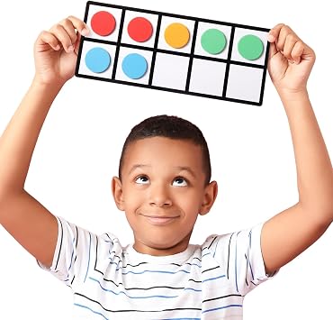 Bright Creations Giant Magnetic Ten Frames for Classroom Learning - 4 Pack Multi-Color Magnetic Frames with 48 Math Counters (12.25 x 5 in)