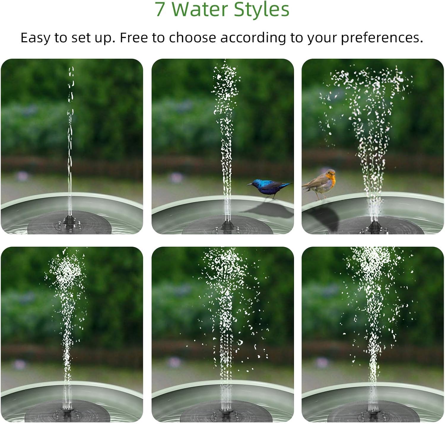 KVISTER Solar Fountain Pump for Bird Bath with LED Lights, 3W Solar Water Pump Floating Fountain w/7 Nozzles, Anti-Drift, Water Cycling for Garden Bird Bath Pond Backyard Decoration