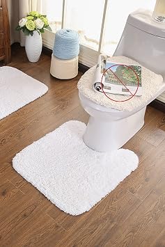 USIX Hand Tufted Cotton Rug Hotel Spa Floor Towel Tub Shower Bath Floor Mat Machine Washable Soft Absorbent Non-Rubber Back Mat Color 5, U Shaped 19.7x21.7 Inches