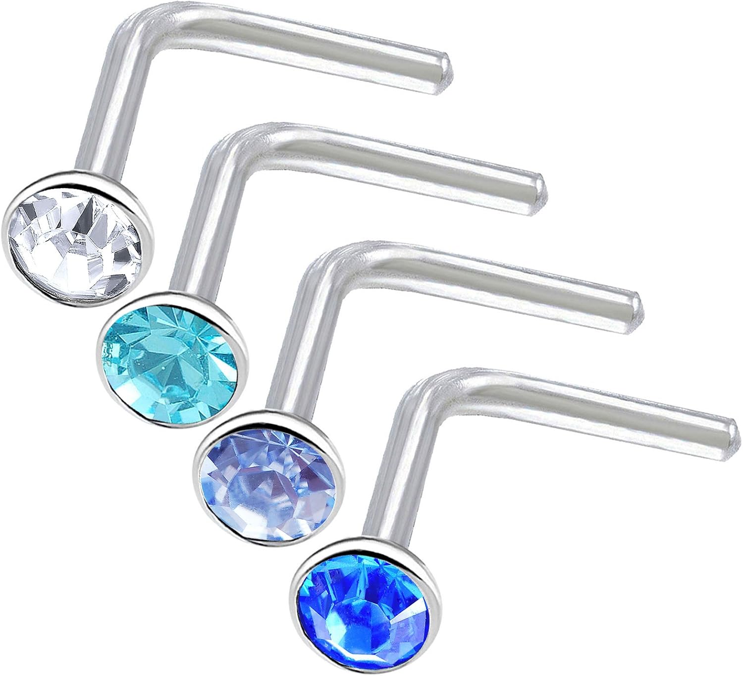 4pcs 18g 1.0mm L Nose Studs Surgical Stainless Steel Nostril Screw Rings Piercing 2.5mm Crystal BNAW Pick Color