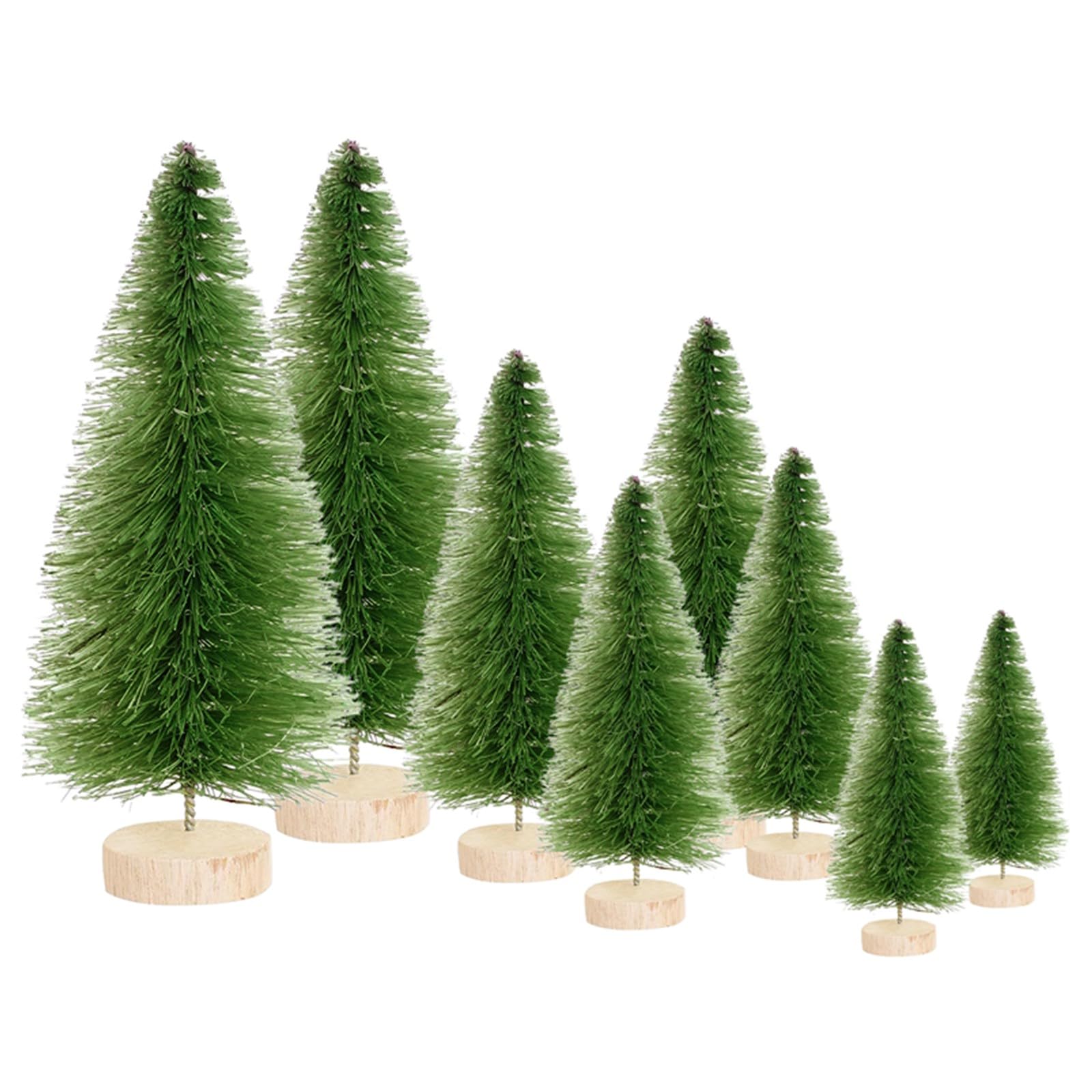 8 Pcs Artificial Mini Christmas Tree Bottle Brush Trees Small Xmas Tree with Wood Base DIY Crafts Miniature Christmas Trees for Xmas New Year Party Home Table Winter Ornaments