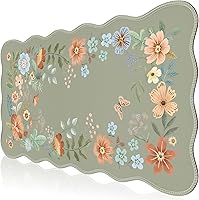 Vista 1 de iCasso Scalloped Desk Mat for Keyboard and Mouse, Scalloped Large Mouse Pad, Floral Desk Pad Mat, Anti-Slip Big Mousepad with Stitched Edges for