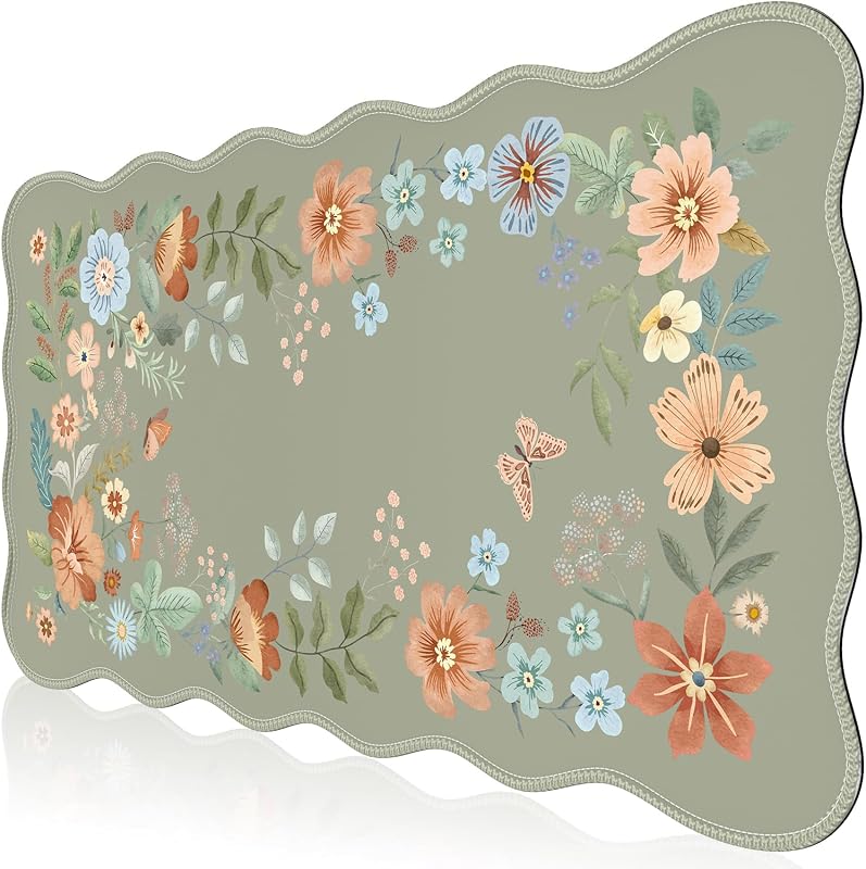 iCasso Green Computer Pad 35.4"x15.7", Desk Protector for Workspace | Floral Desk Pad Featuring Big Mousepad and Anti-Slip, Romantic Mouse Pad for School Computer Office Workspace Area