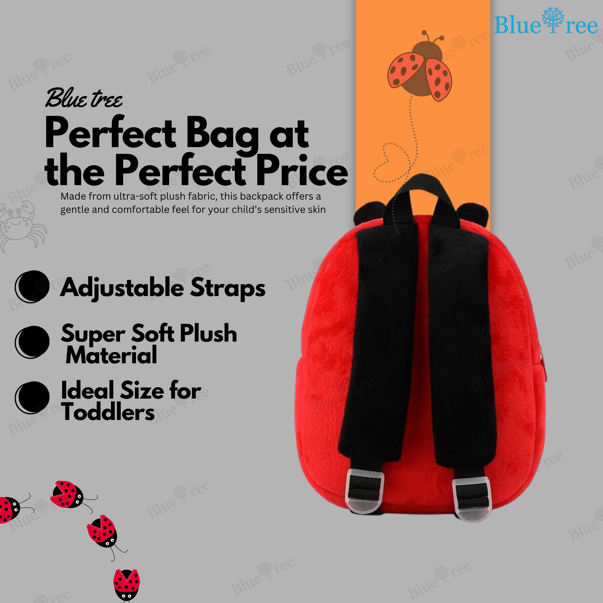 blue tree Cute Kids Backpack Toddler Bag Plush Animal Cartoon Mini Travel Bag for Baby Girl Boy 1-6 Years, Ideal for Gifting for Kids (Red Bee) 1