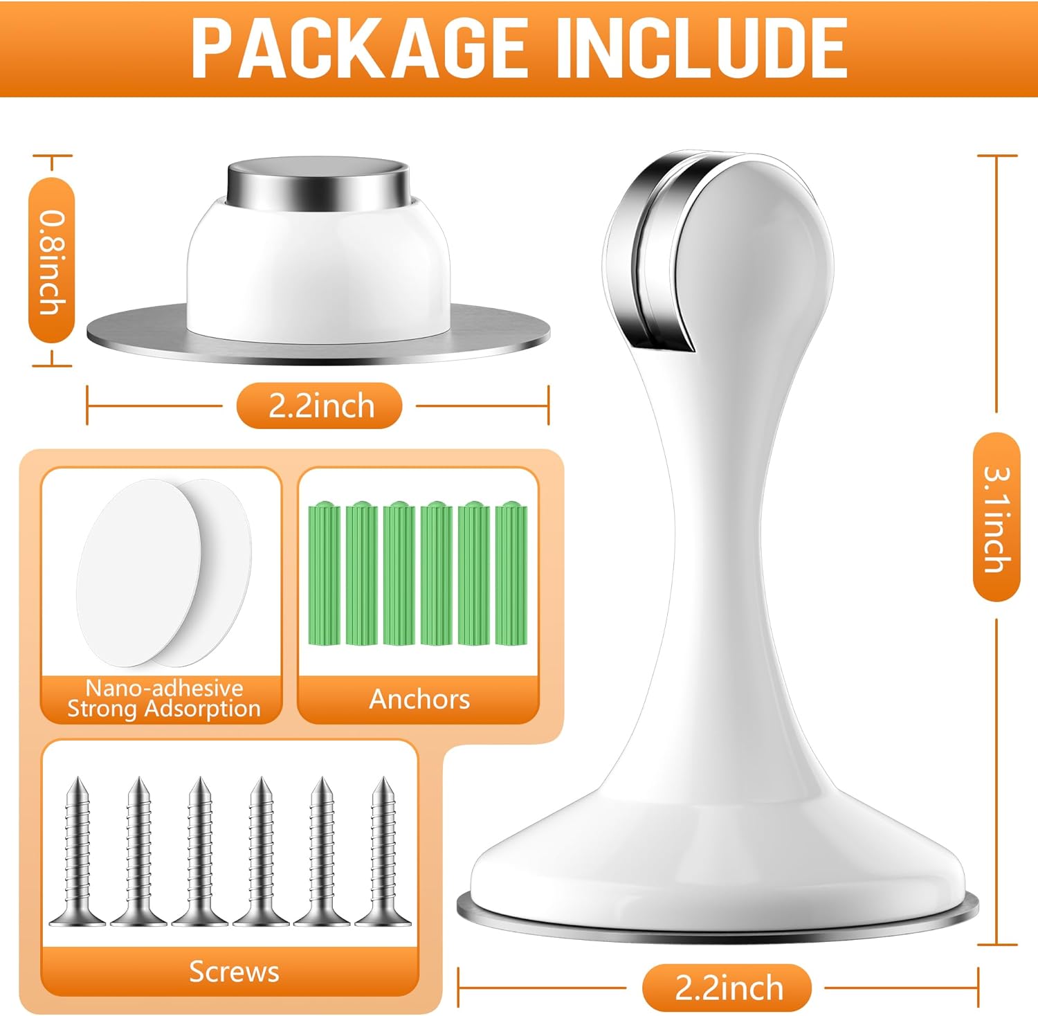 Magnetic or Stoppers Magnetic Door Catch, 2 Pack Stainless Steel Heavy Duty Door Holder Stops for Bottom Top of Door (White, 6 Pack)