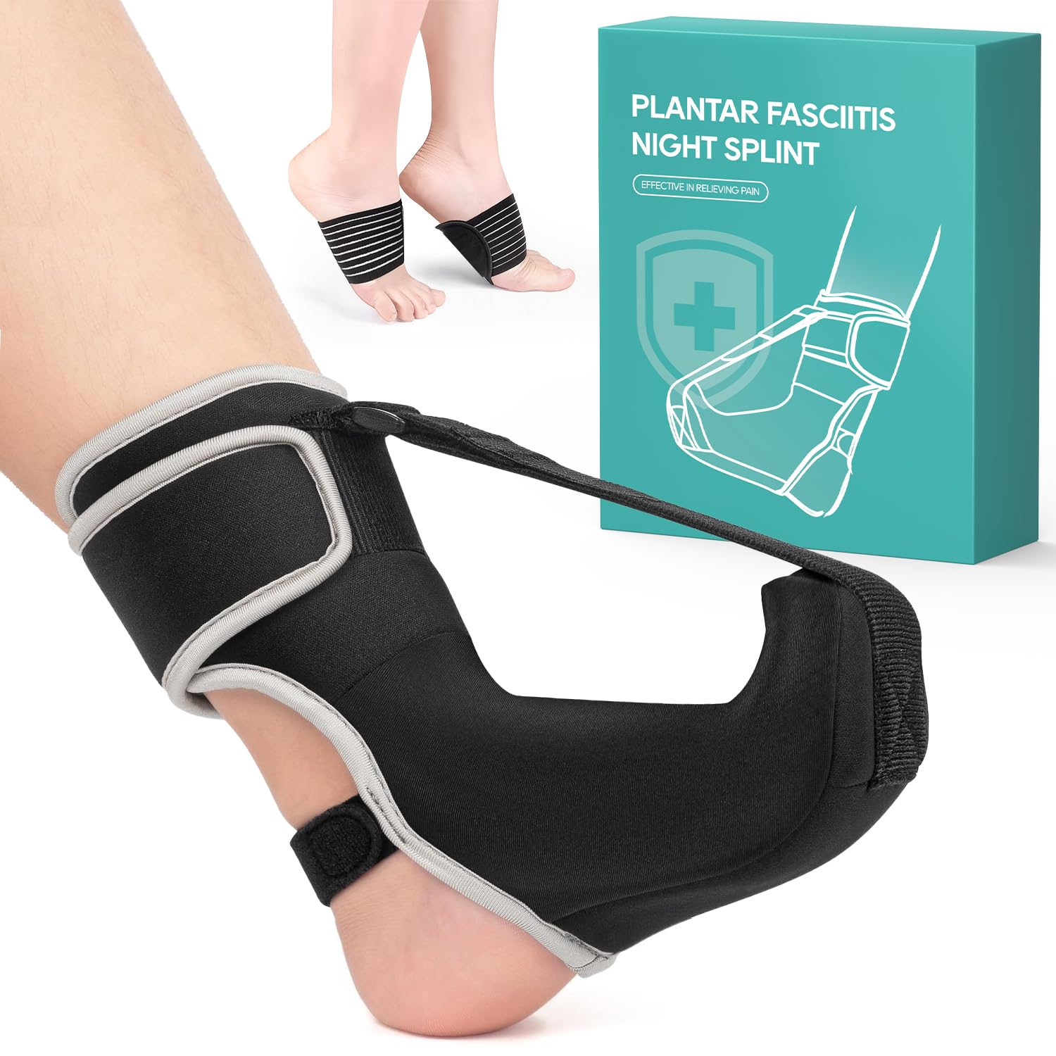 Plantar Fasciitis Night Splint Socks with Arch Support - Soft Plantar Fasciitis Relief Brace for Heel Spurs, Achilles Tendonitis & Foot Drop - Comfortable Sleep Foot Brace for Women and Men, Small