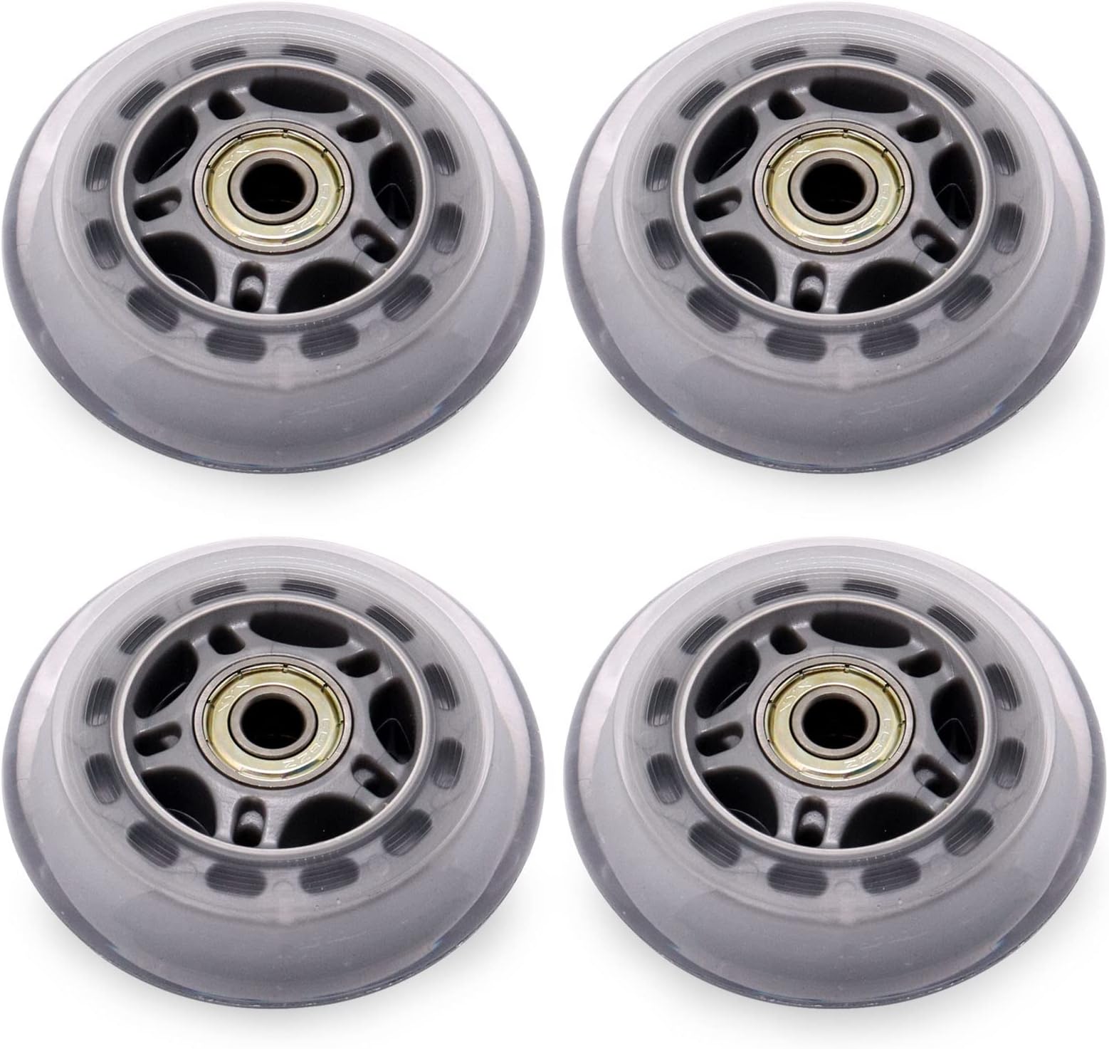Inline Skate Wheels with Bearings, 3 Inch Roller Blade Wheels 76mm Outdoor and Indoor Clear Wheel for Office Chairs, Luggage (4 Pack, Silver)