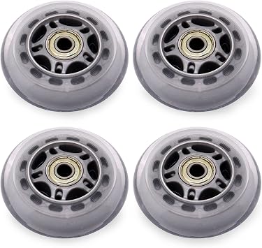 Inline Skate Wheels with Bearings 3" Rollerblade Wheels 76mm for Outdoor and Indoor Use Clear Wheels for Office Chair/Luggage 4-Pack Silver