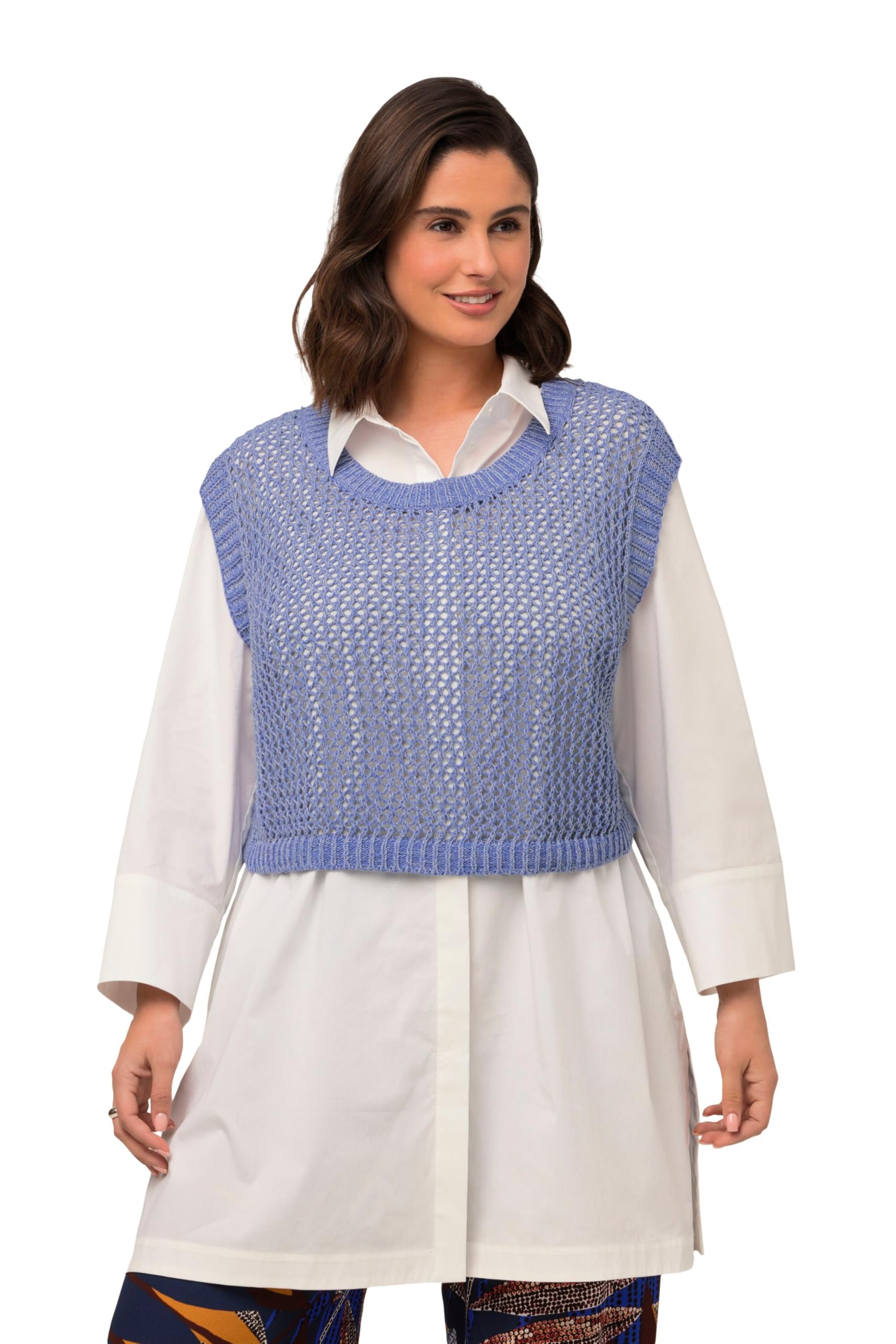 Ulla Popken Damen große Größen Übergrößen Plus Size Strick-Top, kurz, Rundhals, ärmellos 817359