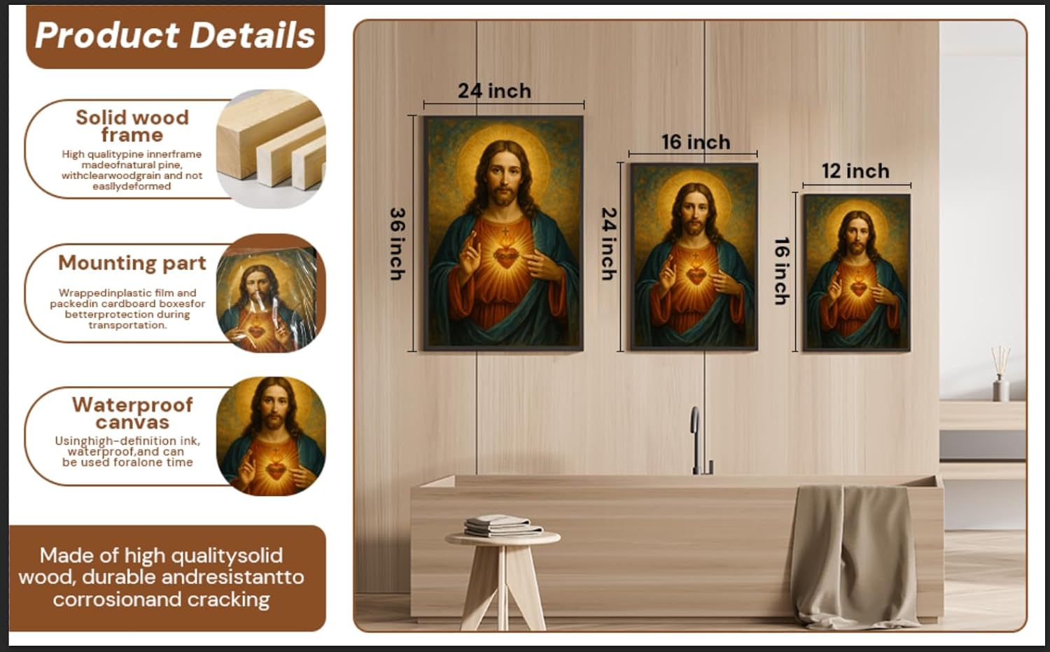 Eysintum Sacred Heart of Jesus Wall Art Christian Canvas Print Religious Home Decor Catholic Picture for Bedroom Living Room Prayer Room Ready to Hang 16x24in