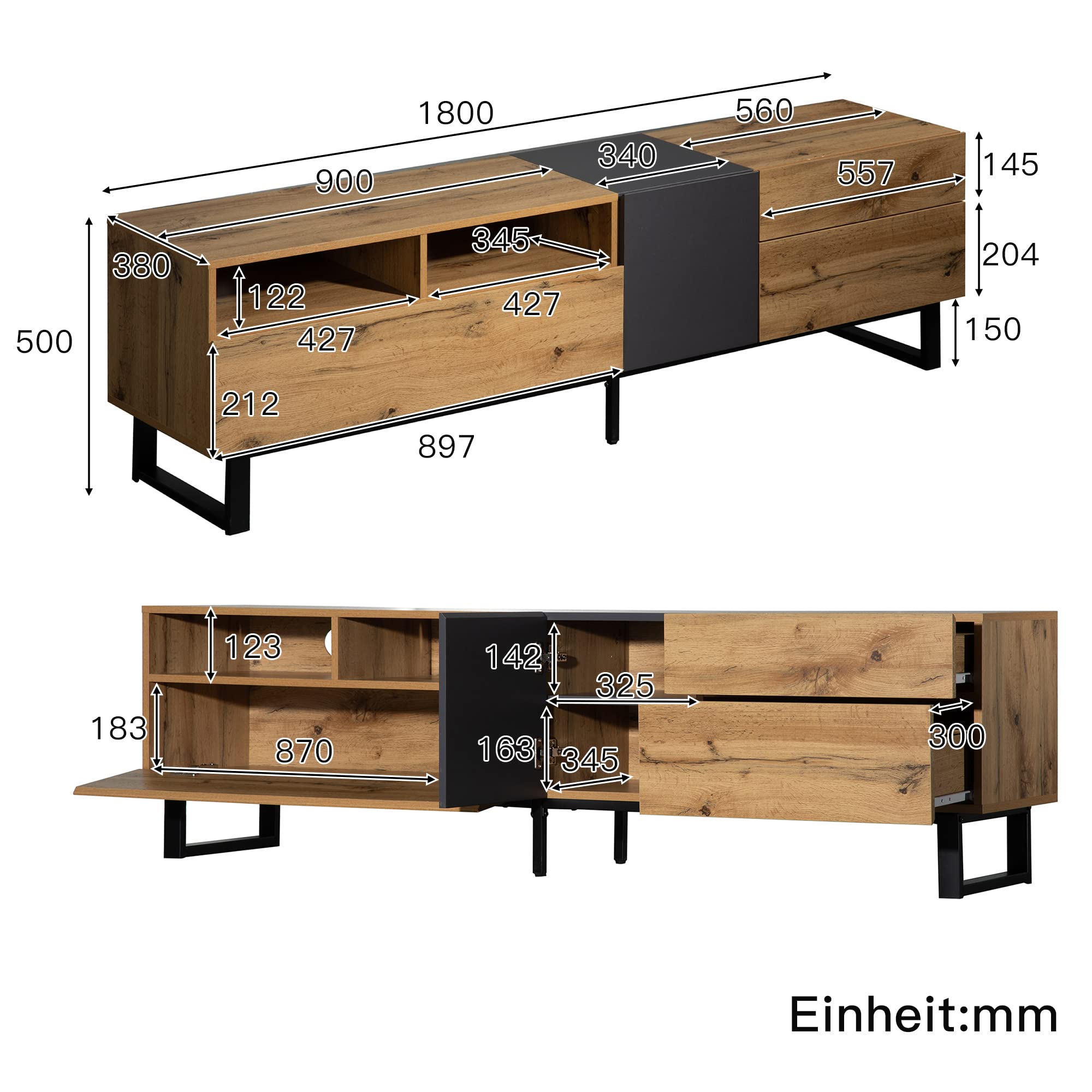 Moimhear Casa & Living, Mobili, Soggiorno, Moderno armadio TV con color blocking e venature in legno 180 cm