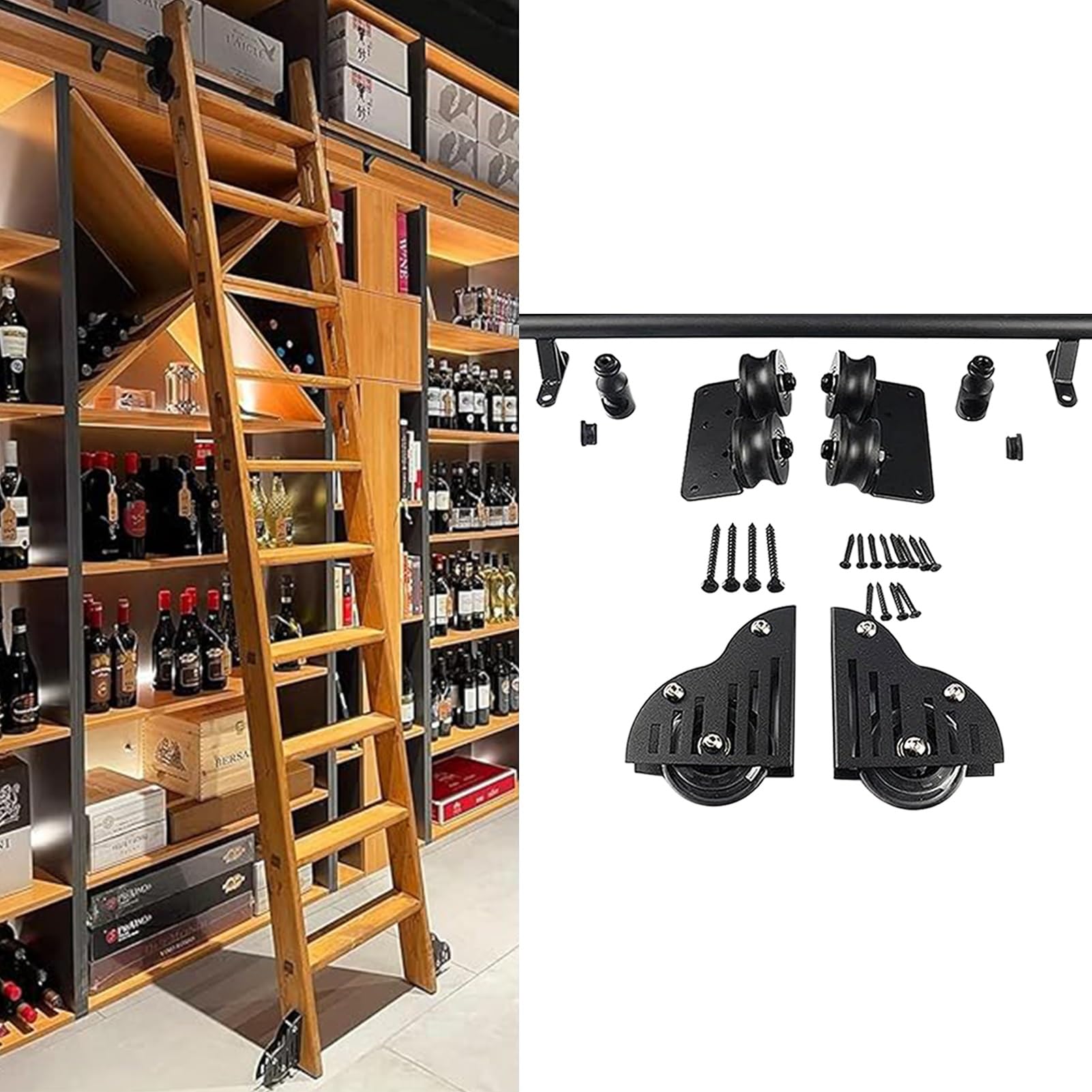 Rail d'échelle de bibliothèque noir 610cm pour quincaillerie coulissante de loft