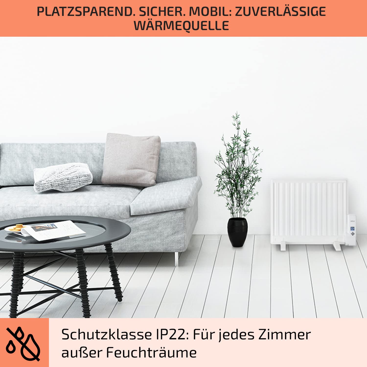 oneConcept Wallander - Ölradiator, Ölheizung, elektrische Heizung, Thermostat stufenlos regelbar, Wochen-Timer, LED-Display, ultraflach, Stand- oder Wandmontage, 600 Watt Heizgerät, weiß