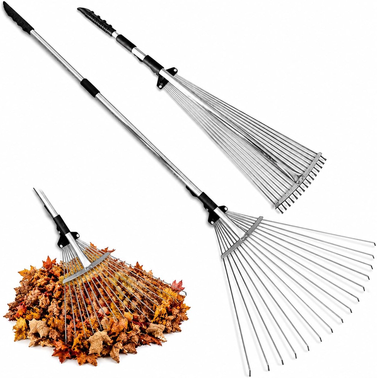 J16A Adjustable Metal Leaf Rake, Expandable Head