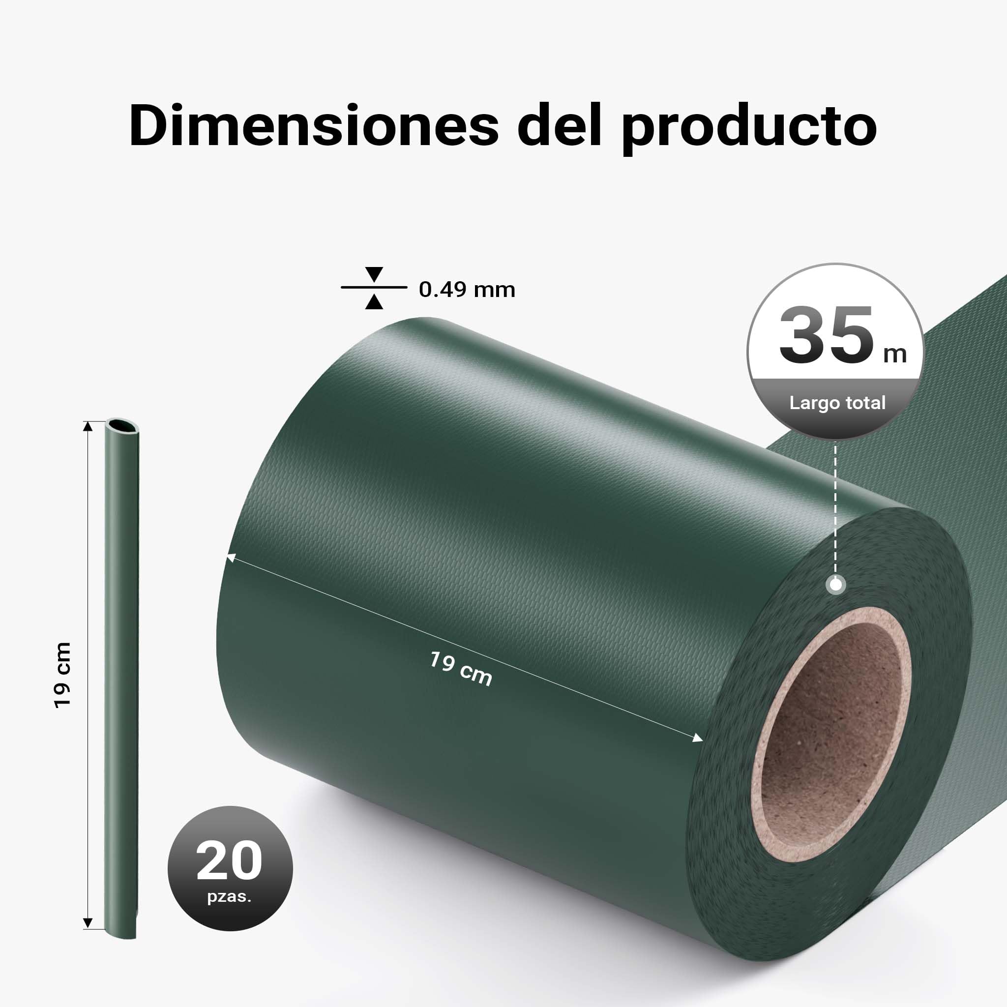 Cinta protección Vallas, Verde 35mx19cm, PVC 650g/m², con 20 Clips Lámina privacidad
