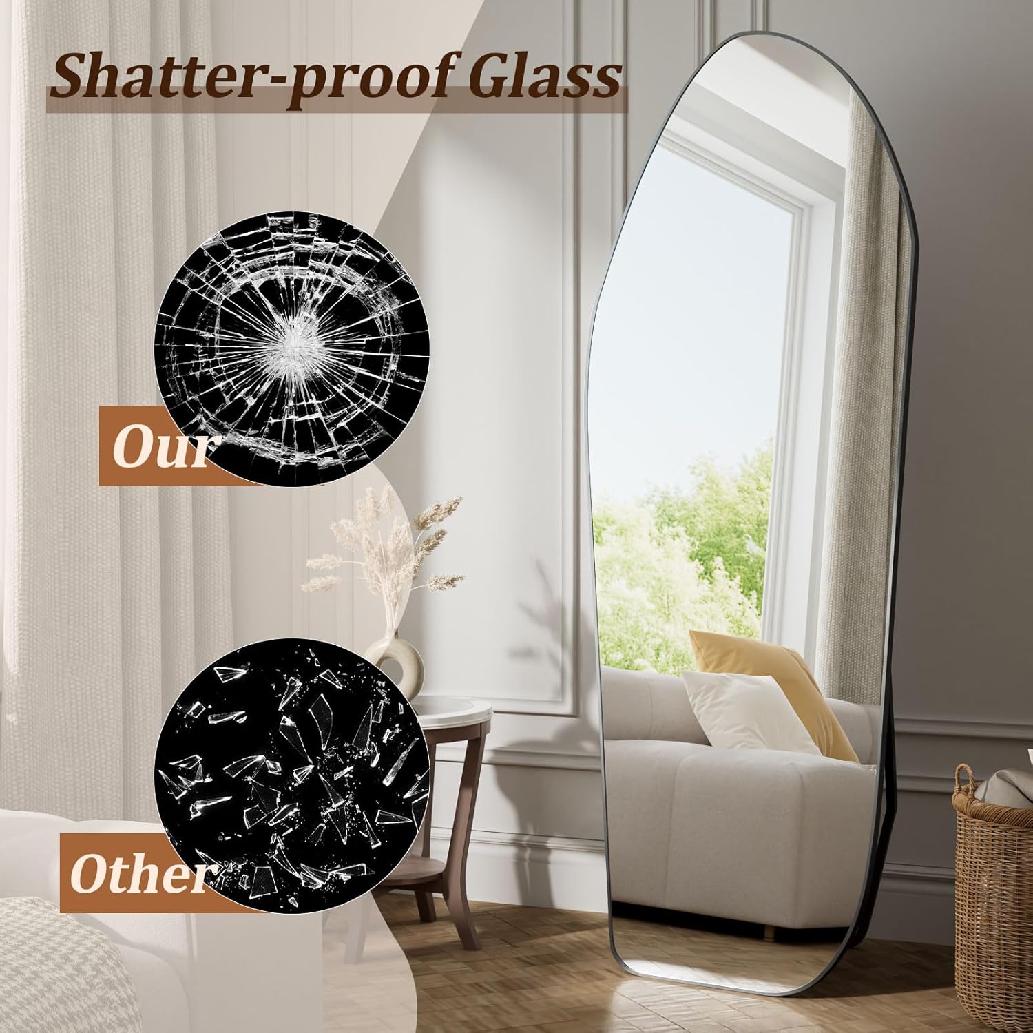 Full Length Floor Mirror - 76"x34" Irregular Diamond Shaped Full Body Mirror Aluminum Frame Floor Mirror Full Length for Bedroom Living Room Cloakroom Decor Black - Image 6