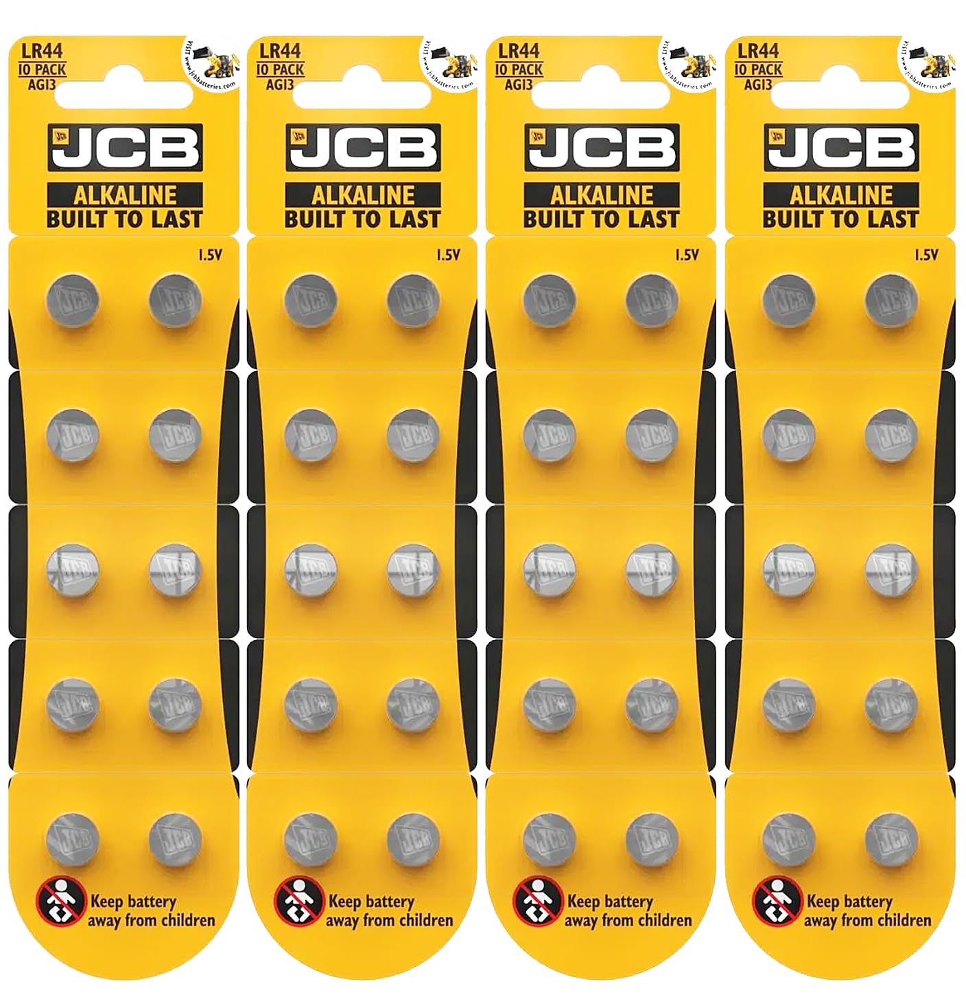 JCB LR44 Batteries, lr44 button cell batteries, lr44 battery, High Capacity AG13 357 303 SR44 L1154F A76 Premium Alkaline Battery 1.5V watch batteries Button Coin Cell Batteries (40 Batteries)