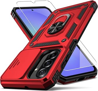 for Samsung Galaxy A36 5G Case with Camera Lens Cover, 10 FT Military Grade Drop Protection, Magnetic Ring Holder Kickstand Protective Phone Case, Red