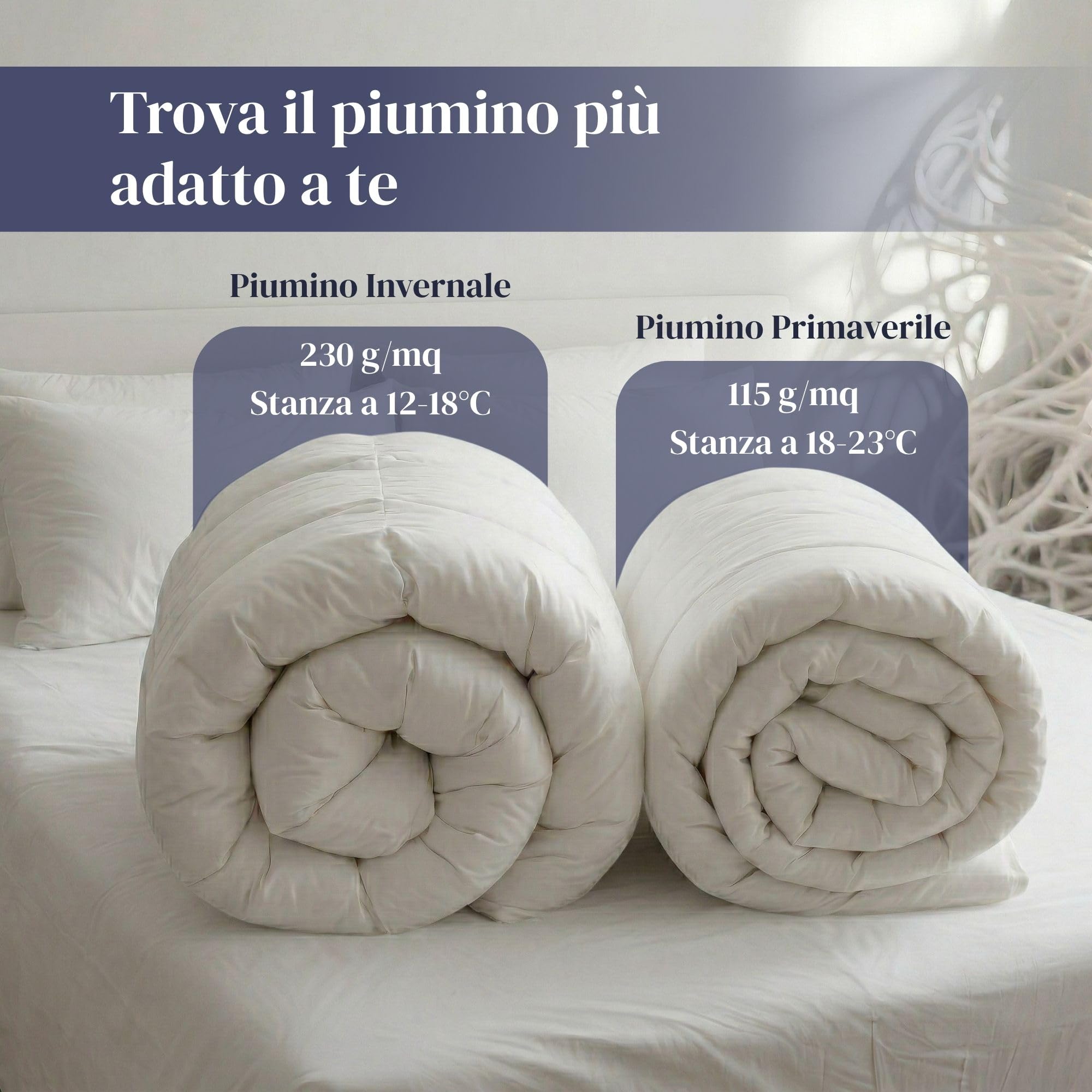 Ferò Piumino Matrimoniale Primaverile in Piuma d’Oca, Made in Italy, Duvet Leggero Traspirante, Cotone Percalle 250TC, Antiacaro, Ipoallergenico, Lavabile, OEKO-TEX