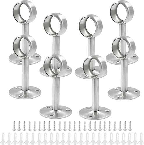 Miniatura 5 de Suiwotin Paquete de 8 soportes para barra de cortina de armario de 1 pulgada, soportes de extremo de barra de acero inoxidable para armario, brida