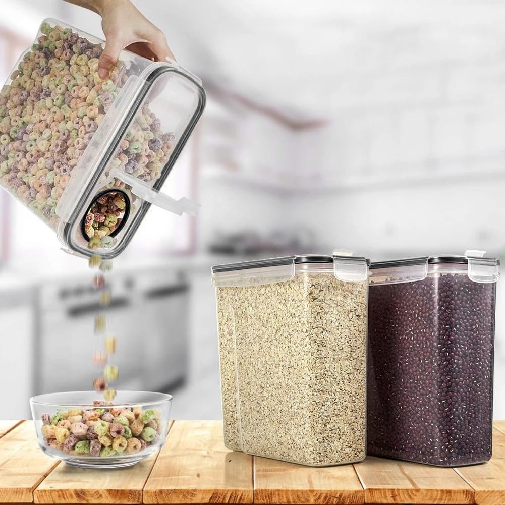Juego de 4 recipientes de plástico transparente para almacenamiento de alimentos con tapas herméticas (2,5 L)
