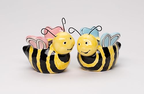 Miniatura 4 de Fine Ceramic Sweet Lovers Bumblebee Bee Couple - Juego de saleros y pimenteros para parejas 3 pulgadas de largo