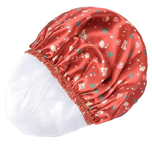 Vista 62 de Gorros de ducha para mujer, 4 gorras de baño elásticas y reutilizables, doble capa impermeable, gorras de ducha de baño, sombrero de baño