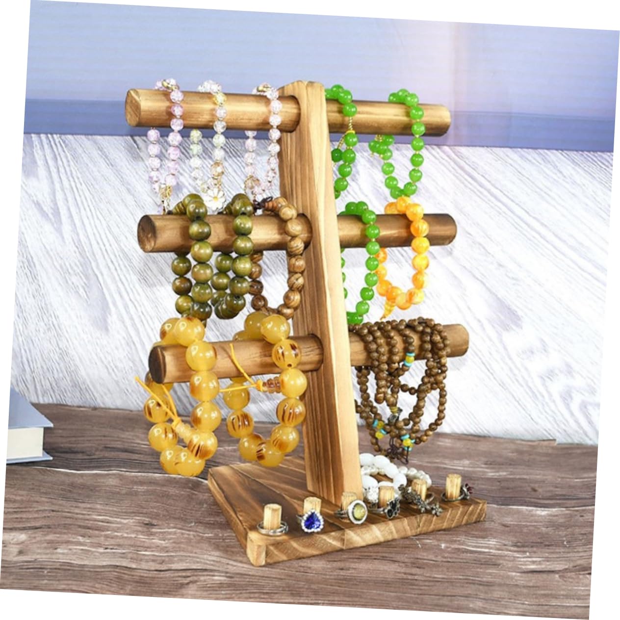 Vaguelly Espositore Gioielli a 3 Livelli in Legno per Anelli e Bracciali