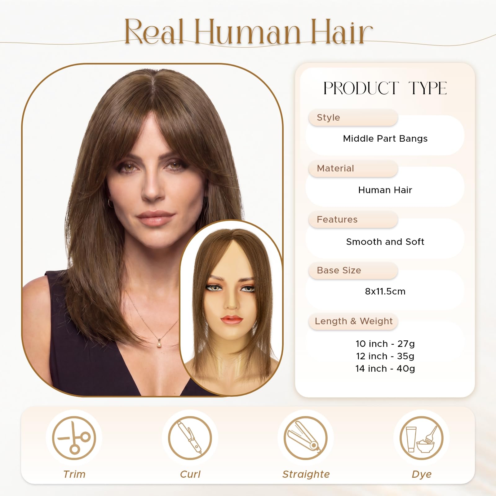 MY-LADY Topper Capelli Veri Donna Invisibile Marrone Cioccolato 40g 35cm