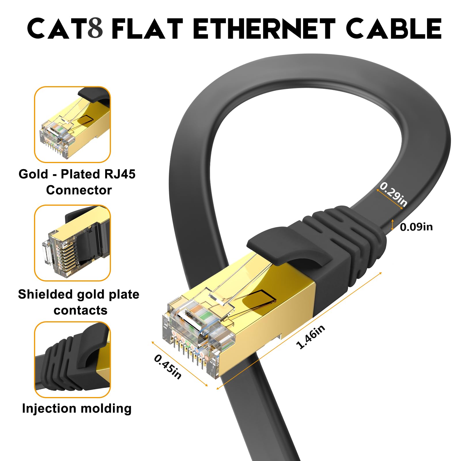 Ercielook Cat 8 Câble Ethernet 0,15m 2 Pièces – Câble Réseau