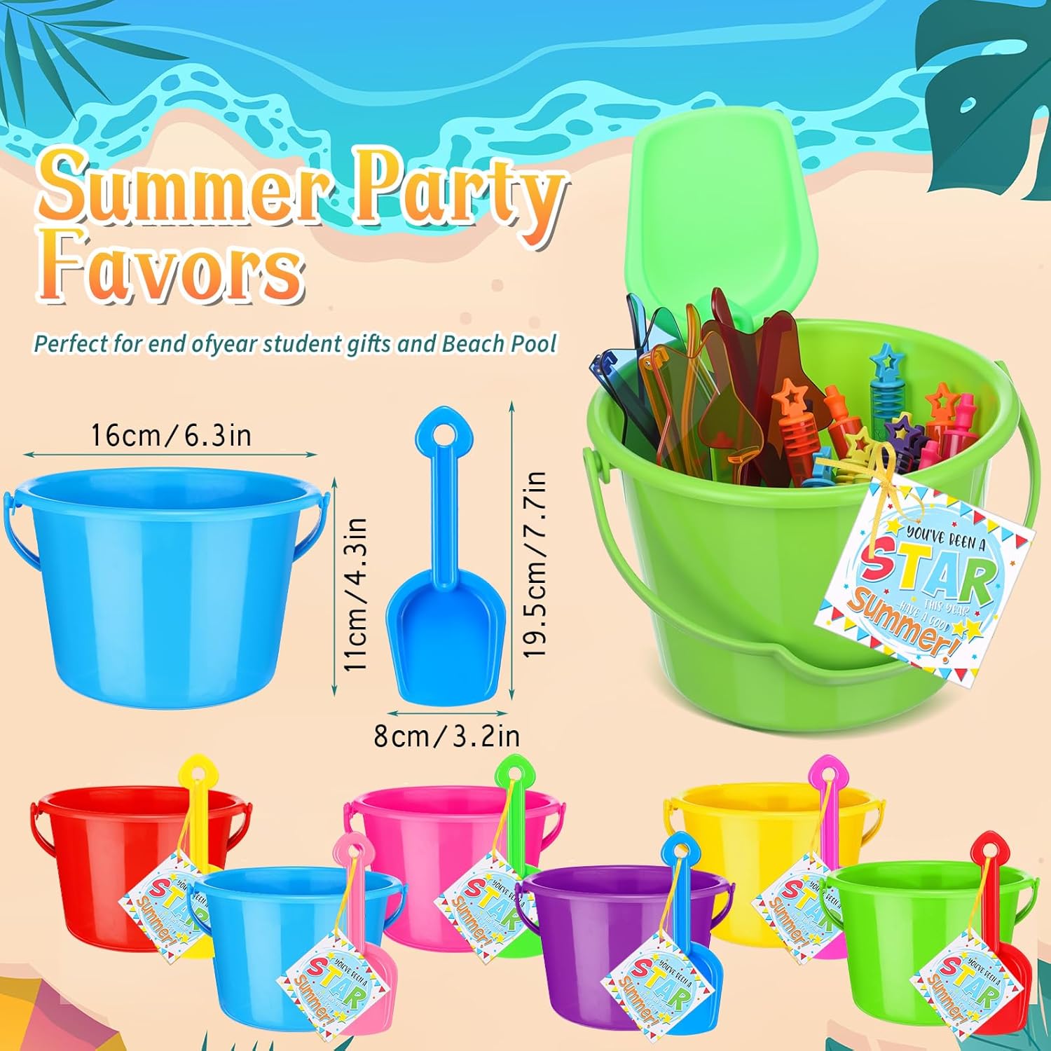 chivao 120 pcs pool beach party favors summer end of year student gifts bulk from teachers beach sand bucket shovels bubble wands sunglasses for school classroom summer pool toys party supplies