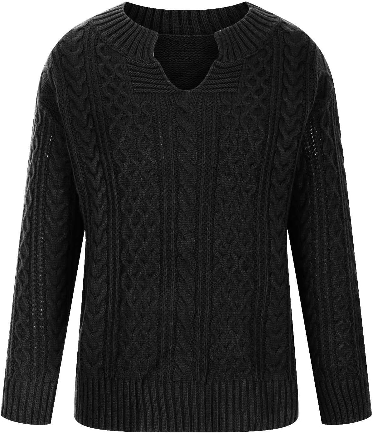 Womens Vintage Chunky Cable Knitted Pullover Sweaters 2025 Fall Sweaters V Neck Long Sleeve Jumper Tops - Image 3