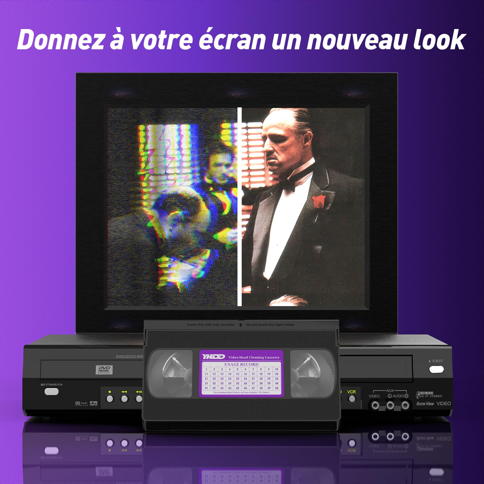 Ruban nettoyant pour tête de magnétoscope VHS/VCR - Réutilisable 50 Fois