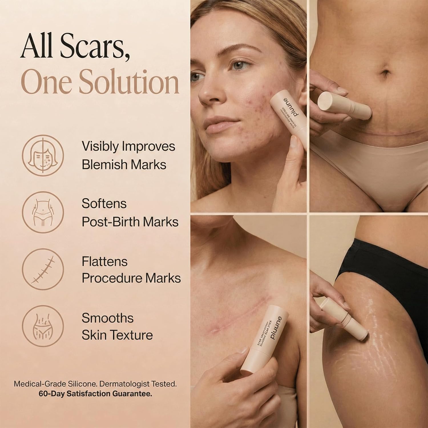 Scar Stick, Suitable for Old Scars, Acne Marks, and Stretch Marks,Formula Infused with Centella Asiatica Extracts and Vitamin E Soothes, Repairs and Forms Protective (1PCS)