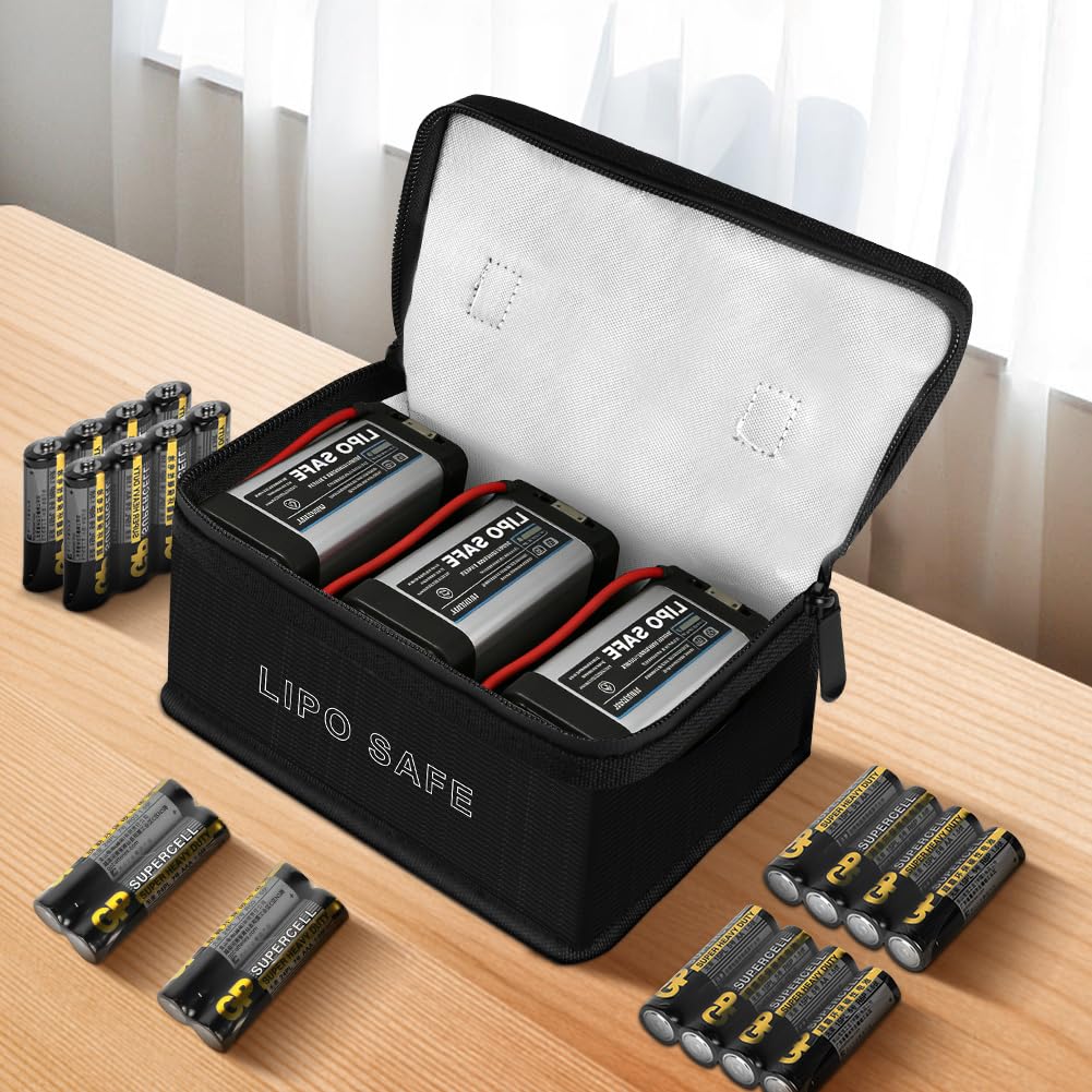 Vicloon Borsa di Sicurezza Della Batteria Lipo, 2 Pezzi Lipo Bag Borsa di Sicurezza con Doppia Cerniera, Prova di Fuoco ed Esplosione, per la Conservazione e la Ricarica Della Batteria al Litio, Nero