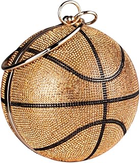 Gripit Women's Bling Basketball Purse with Diamond Accents Round Ball Crystal Bag Purse Wristlet Handbags Gold Clutch
