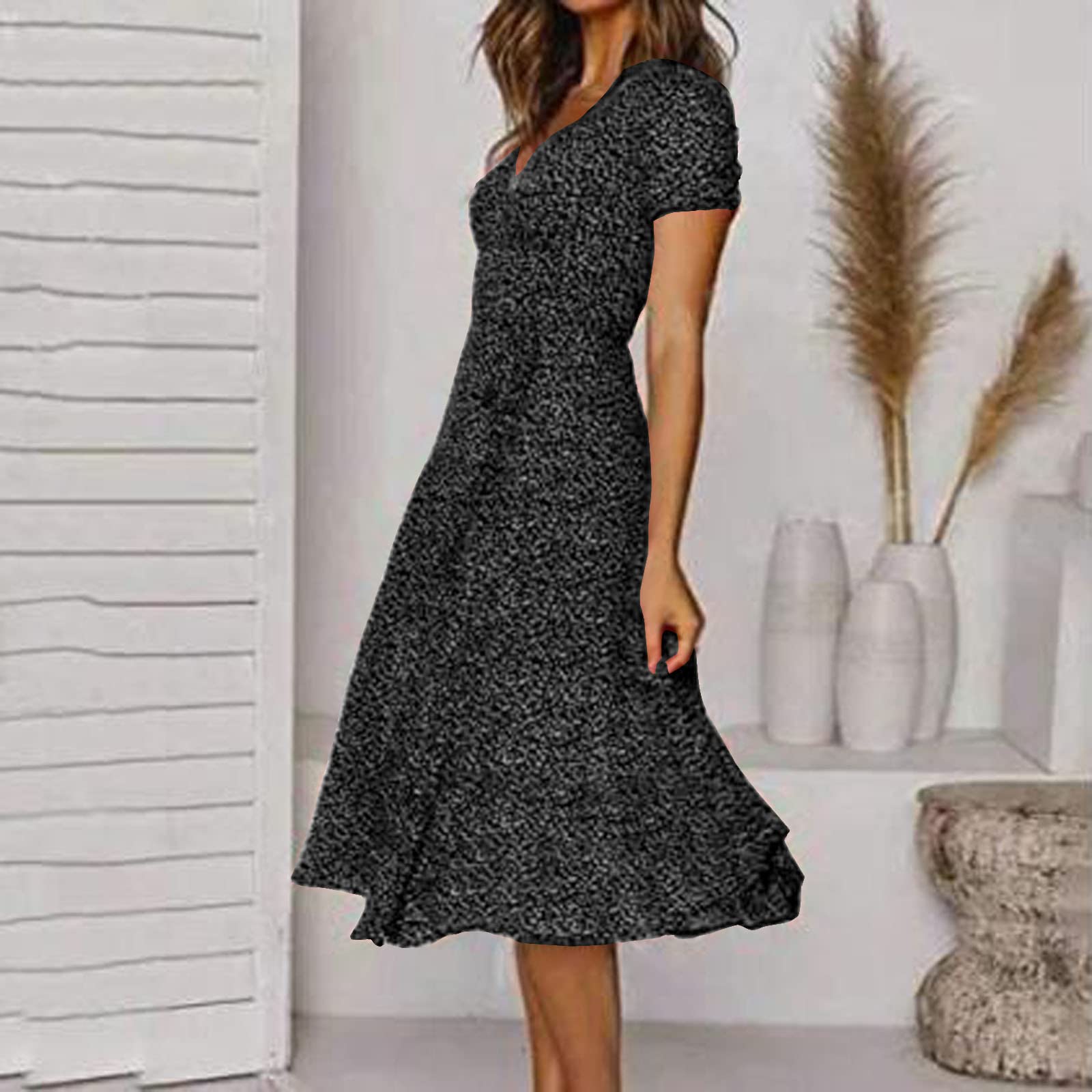Sukienki Damskie Sukienka Elegancki bandaż z dekoltem w szpic Na co dzień z krótkim rękawem dla specjalnych pań Maxi Plus Size Petite