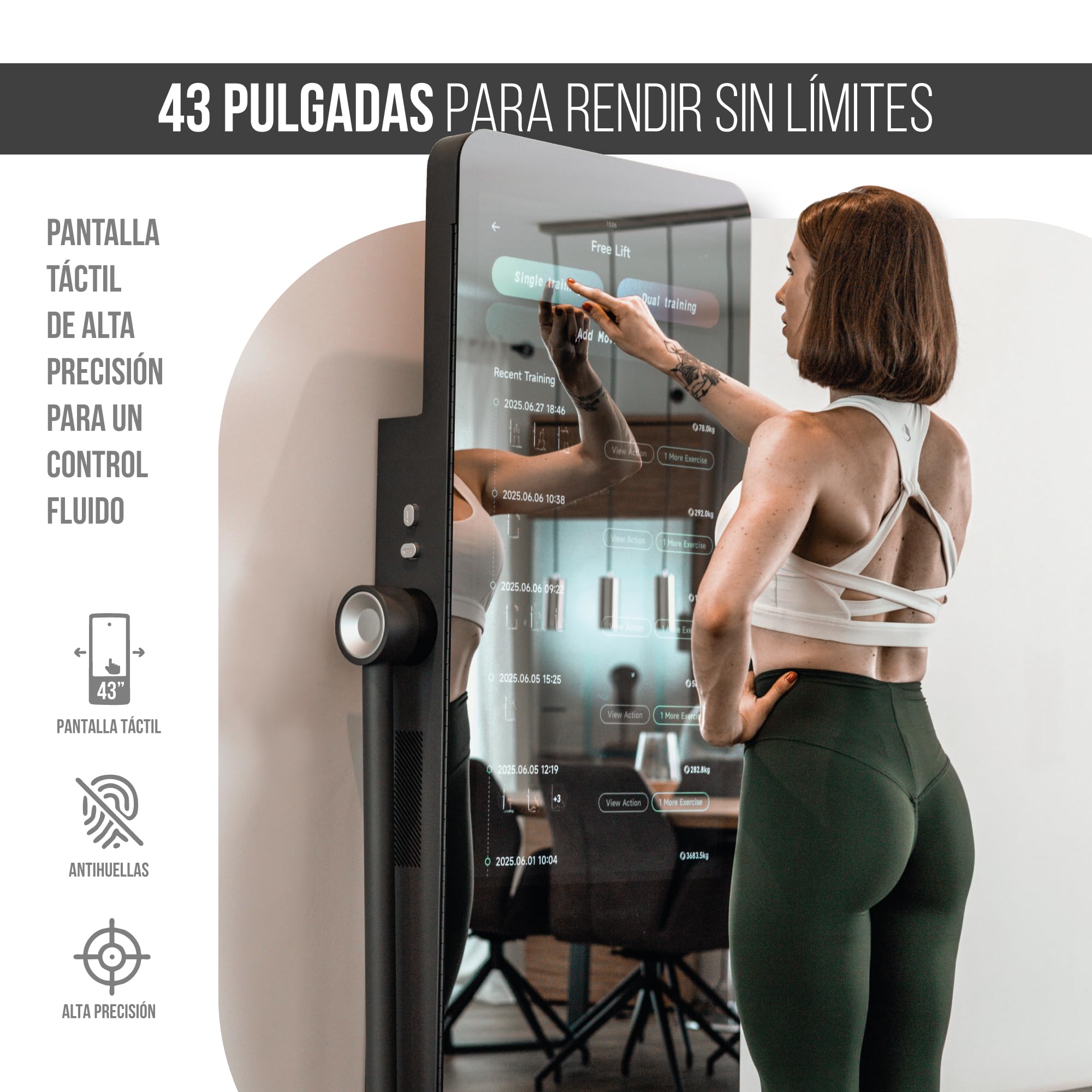 Power S Pro – Gimnasio en Casa Inteligente con Pantalla 43”, Multiestación 120 kg, 650 Entrenamientos, Spotter IA y Remo; Equivale a 260 Máquinas