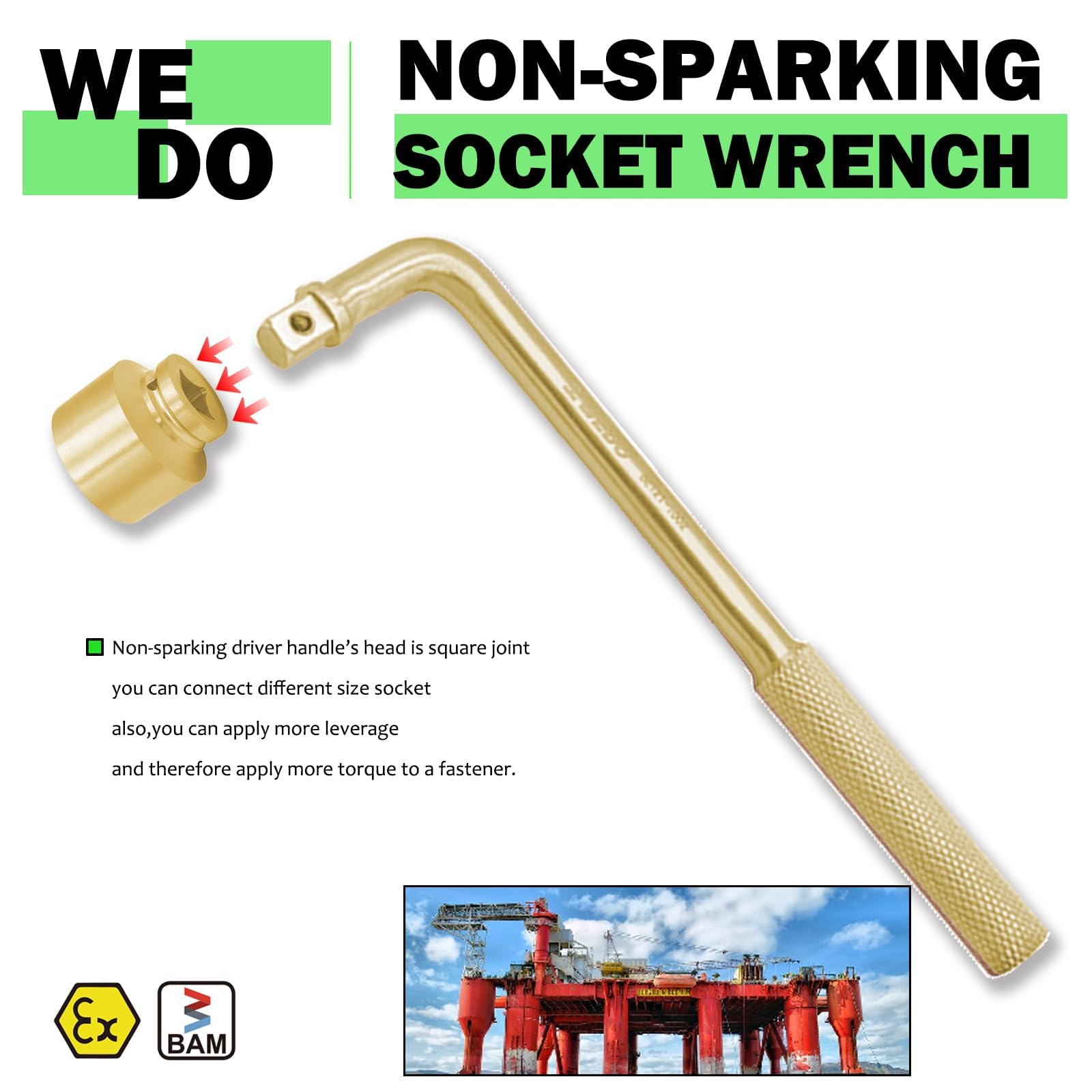 WEDO Zestaw narzędzi nieparkingowych z brązu, aluminium, zestaw narzędzi nieparkingowych, zestaw narzędzi zabezpieczających bez iskier, uchwyt offsetowy, gniazdo w walizce narzędziowej, standard DIN