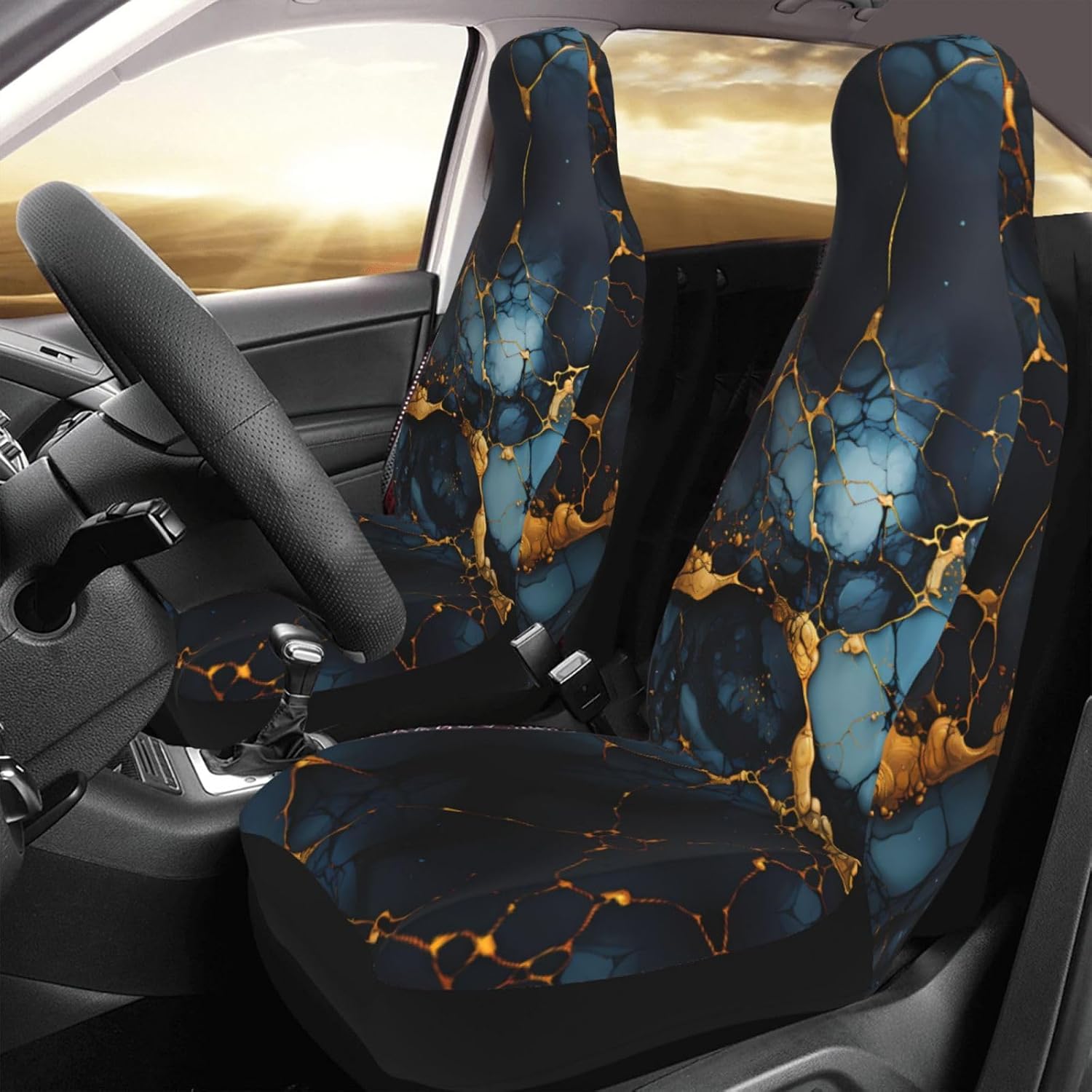 Universal Black Gold Marbled Printed car seat Covers are Suitable for Most Seats in Trucks, Vans, and Other Similar Vehicles.
