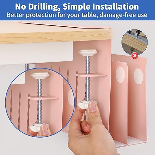 Miniatura 6 de LUKETURE Almacenamiento lateral de escritorio, organizador colgante de acero de 2 niveles, organizador de escritorio lateral sin taladro, soporte