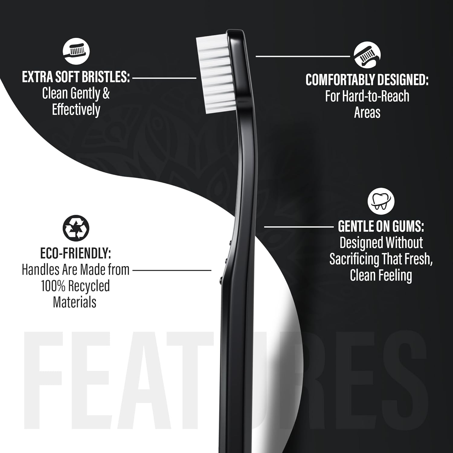 GuruNanda Yin & Yang Toothbrush with Extra Soft Bristles, Promotes Gentle, Balanced Oral Hygiene for a Brighter & Happier Smile, Eco Friendly, BPA Free, 2 Count (Pack of 4)