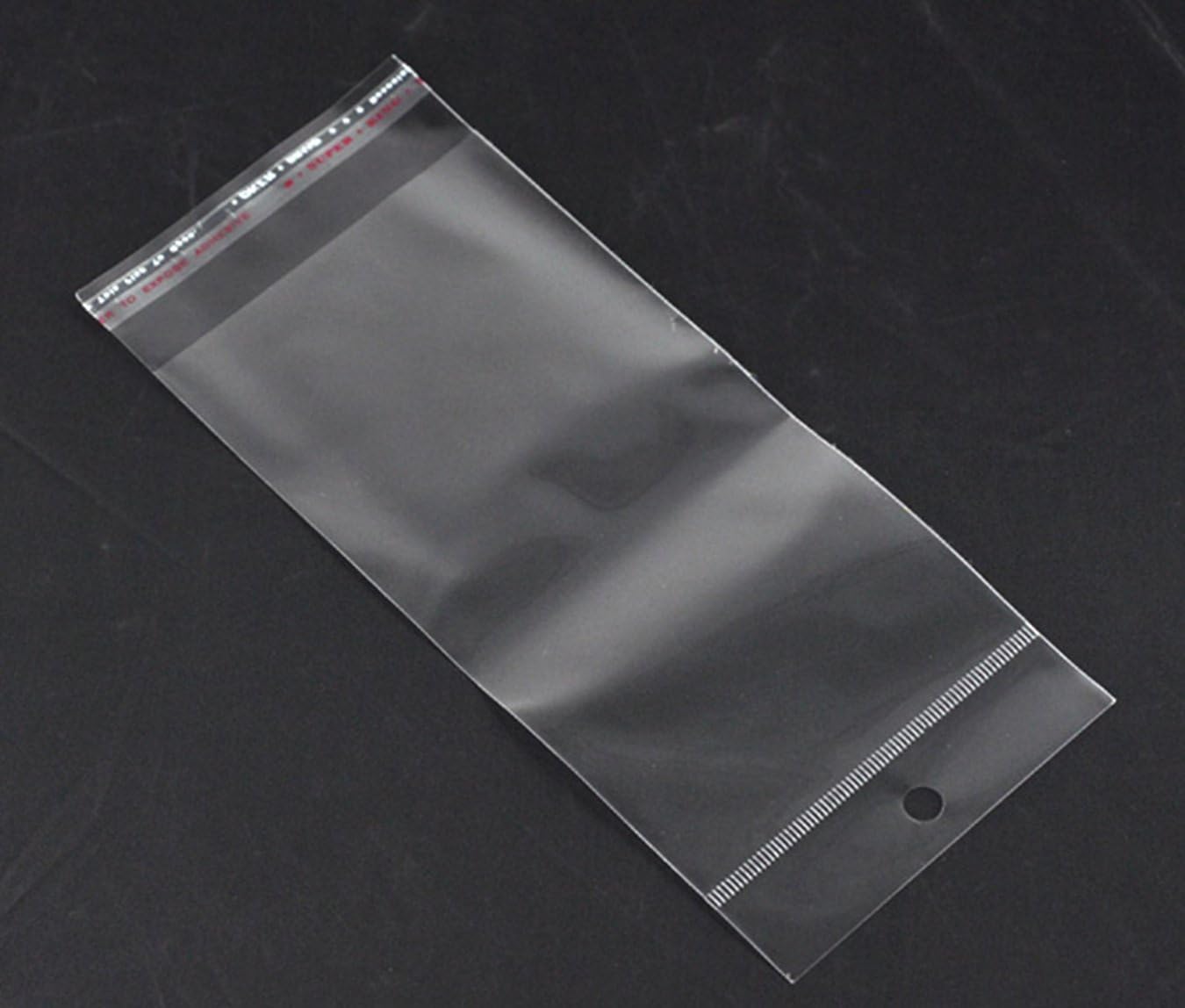 200 x Clear Adhesive 11.5cm x 5cm Peel and Seal Bags with Hanging Hole for Jewellery Crafts Packaging