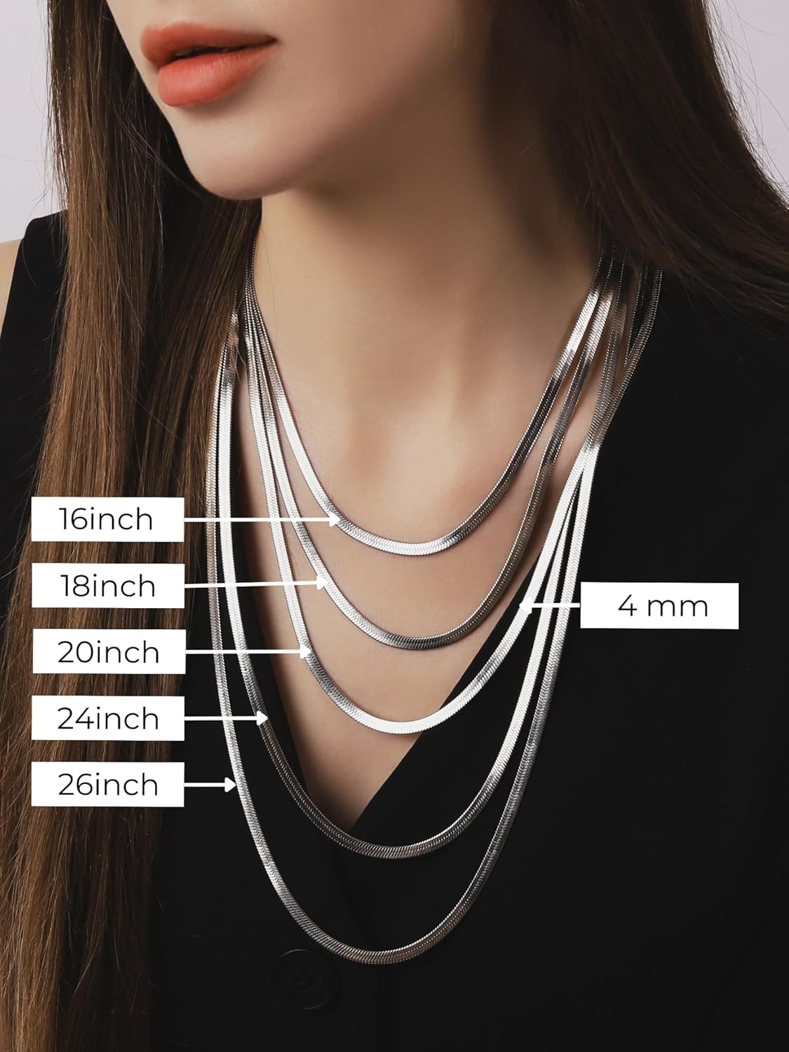 HAQUIL Flexible Stainless Steel Herringbone Snake Chain Necklace, Jewelry Gift for Men and Women 16/18/20/22/24/26/28/30' 3/4/5/6/7mm - Image 6
