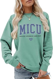 MICU Sweatshirt, Medical Intensive Care Unit Shirt, Womens Crewneck Long Sleeve Casual Lightweight Pullover Tops