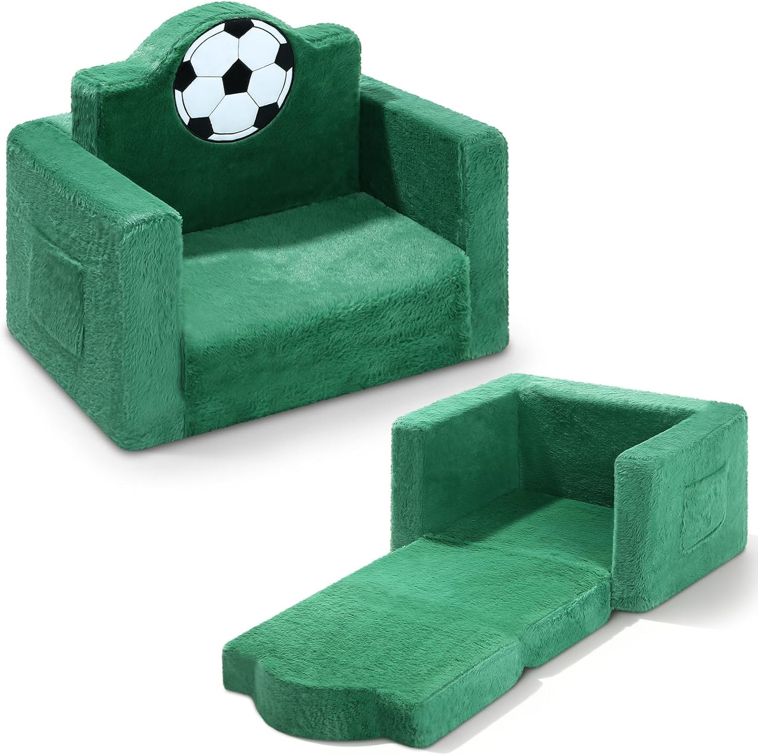 Novabright Kids Chair or Couch for Toddler, 2-in-1 Soft Foldable Couch, Comfy Toddler Chair, Convertible Sofa to Lounger, Gifts for Kids Girl Boys for Birthday, Children's Day (Soccer)