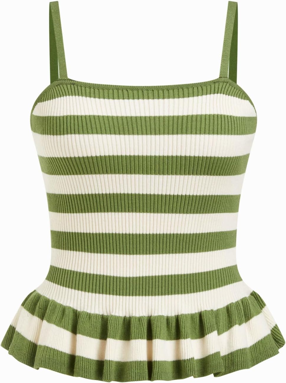 CIDER Striped Crop Tank Tops for Women Sleeveless Square Neck Ruffle Knit Peplum Tops Summer Vacation Outfits